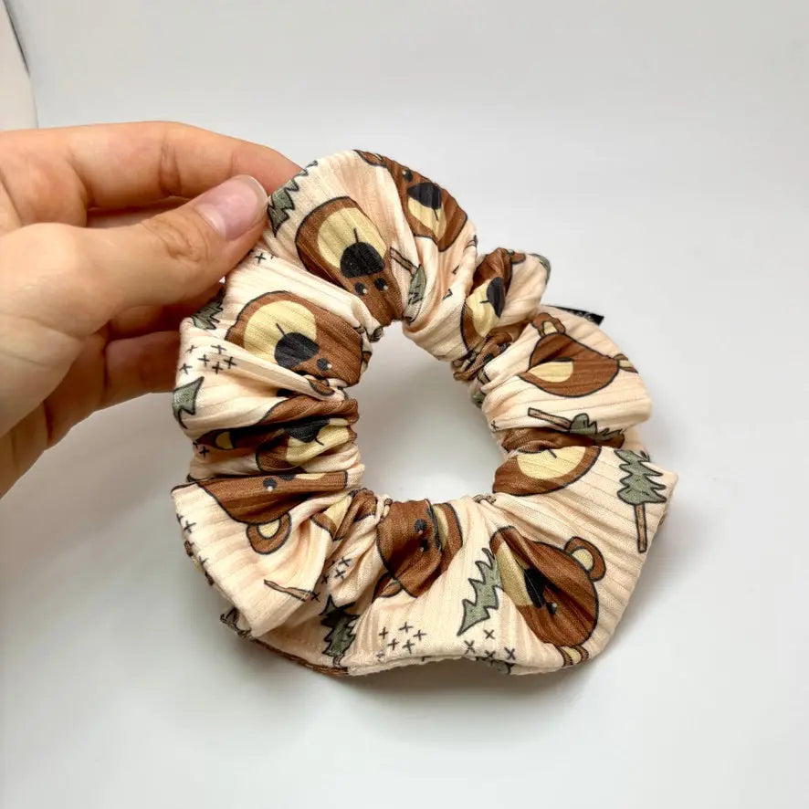 Mini Bear and Pine Tree Ribbed Scrunchie Enchanted Scrunch