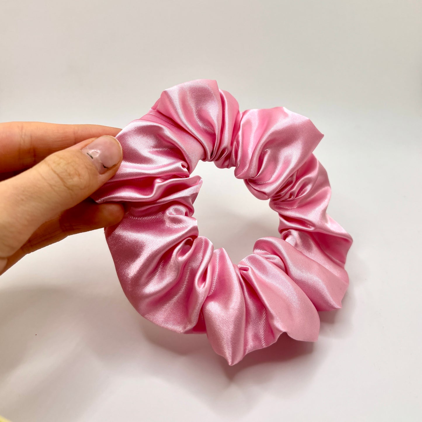 Mini Pink Silk Scrunchie