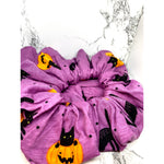 Load image into Gallery viewer, Purple Pumpkin Cat Halloween Scrunch
