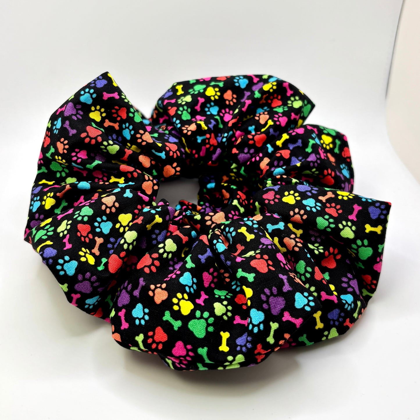Black Colorful Paw Print Scrunchie