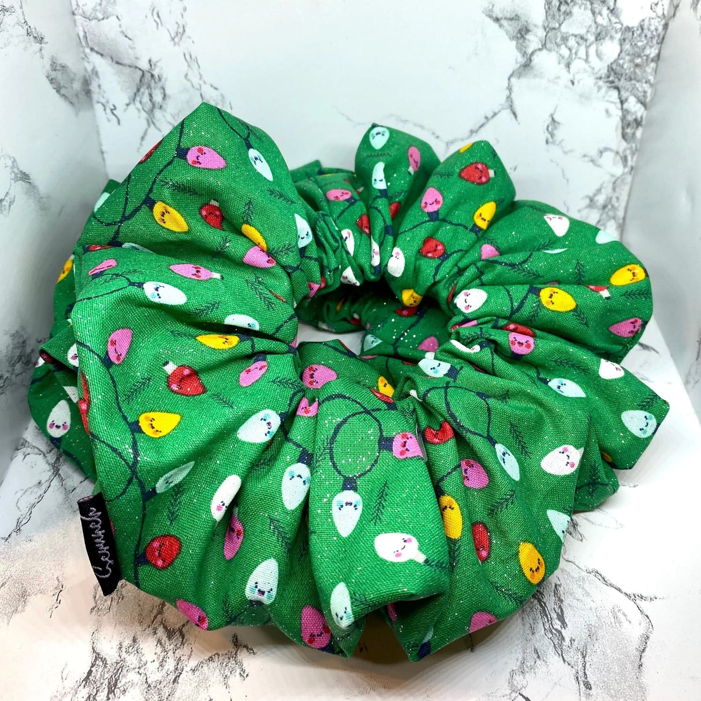 Glitter Green Christmas Lights Scrunchie Enchanted Scrunch