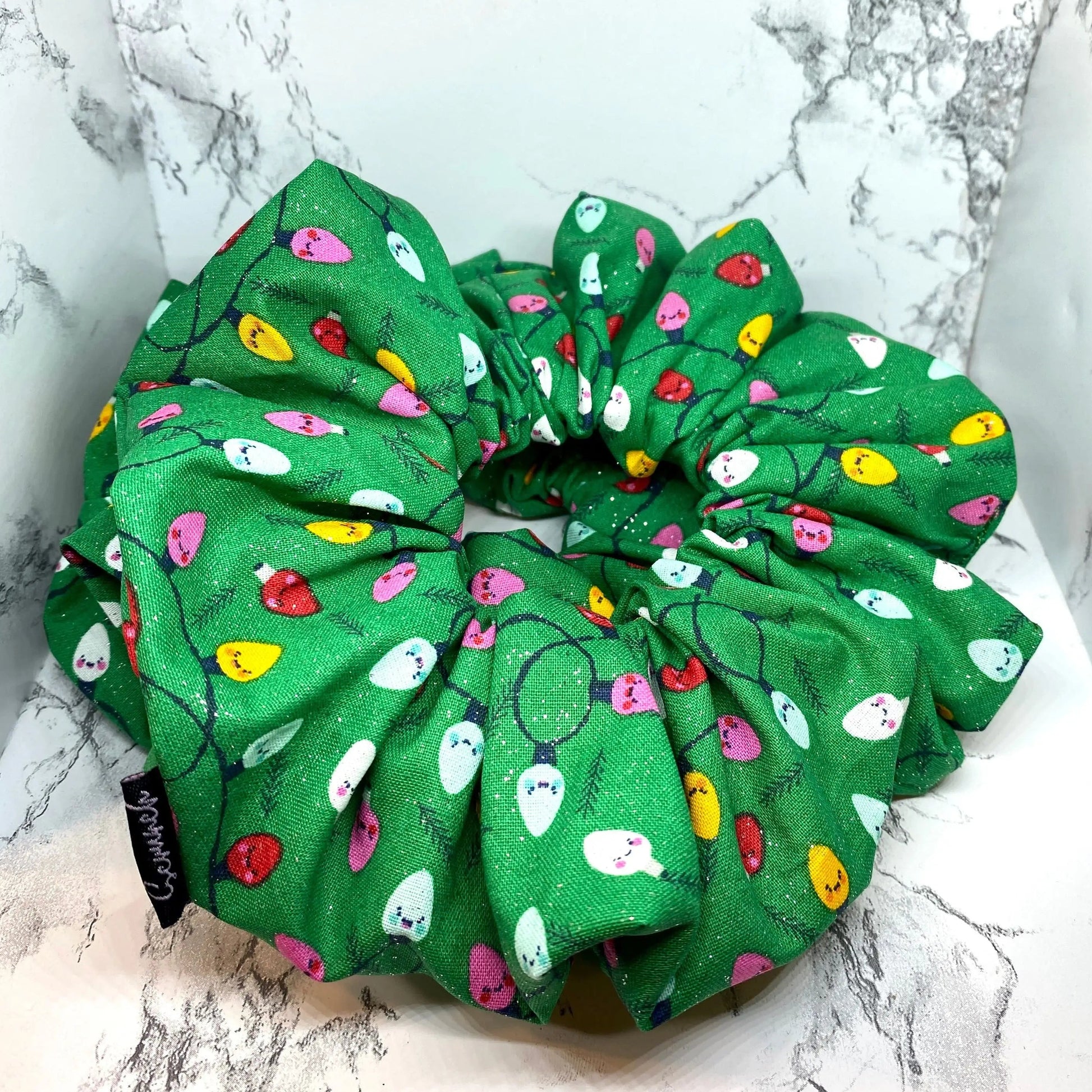 Glitter Green Christmas Lights Scrunchie Enchanted Scrunch