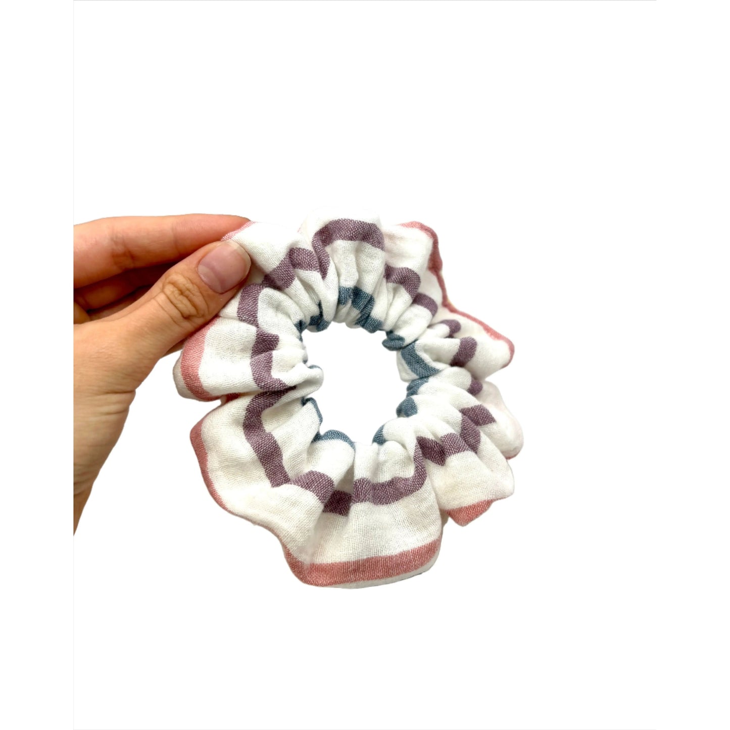 Mini Rainbow White Striped Scrunchie enchantedscrunch