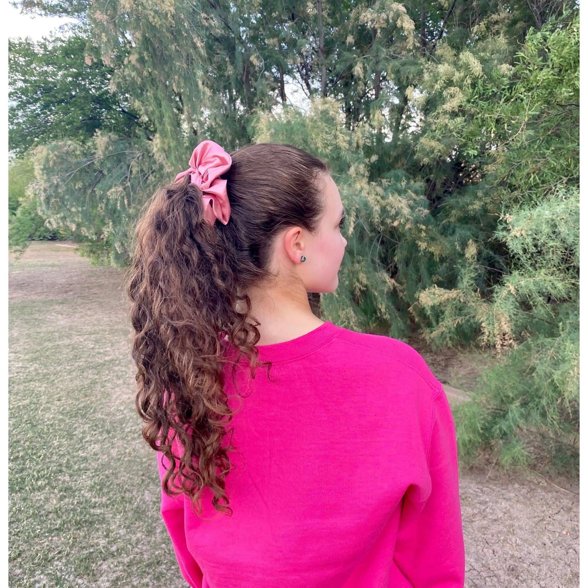 Pink Silk Oversized Scrunchie in Hair