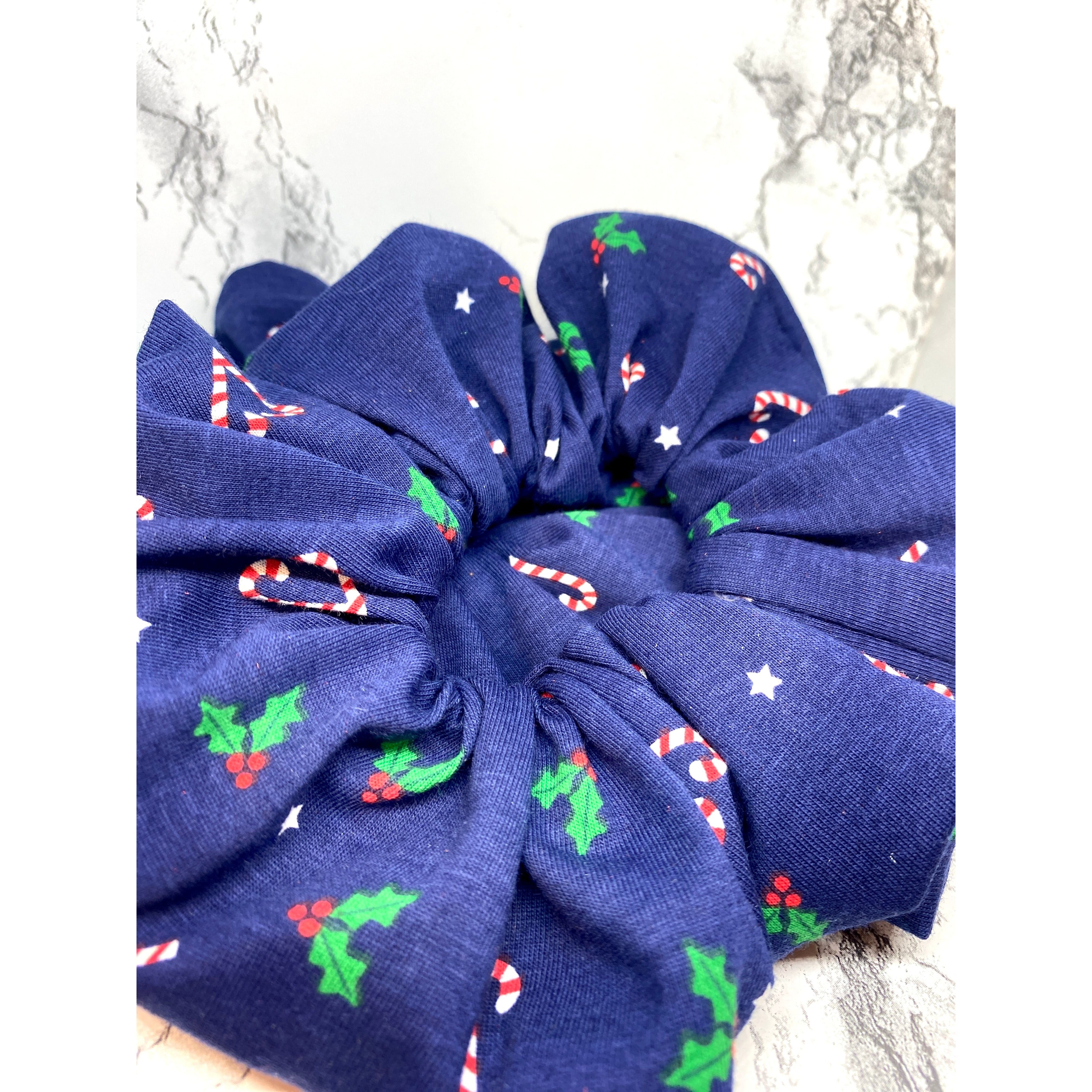 Navy Candy Cane Christmas Scrunchie