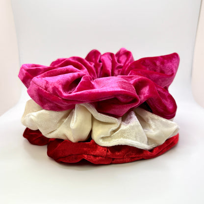 Valentine's Day Crushed Velvet Scrunchie Trio