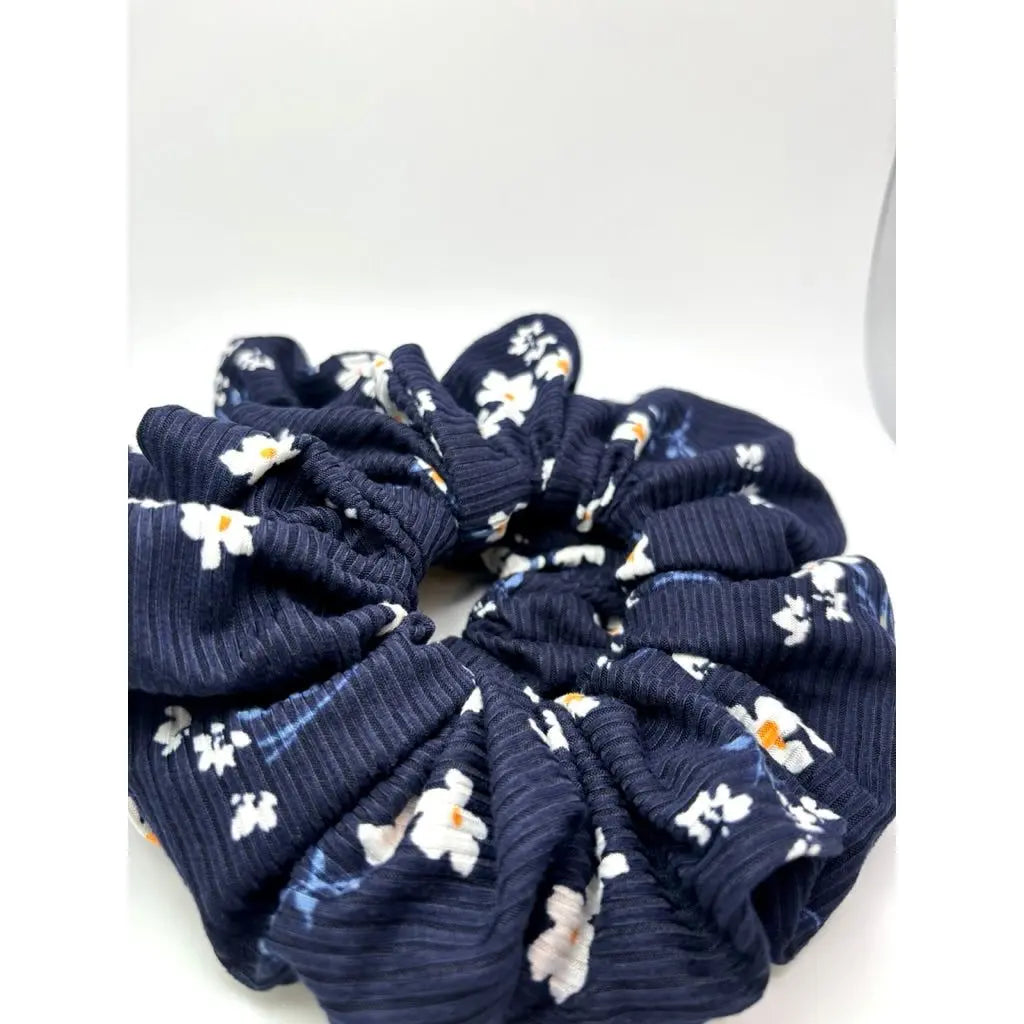 Navy Floral Ribbed Scrunchie Enchanted Scrunch