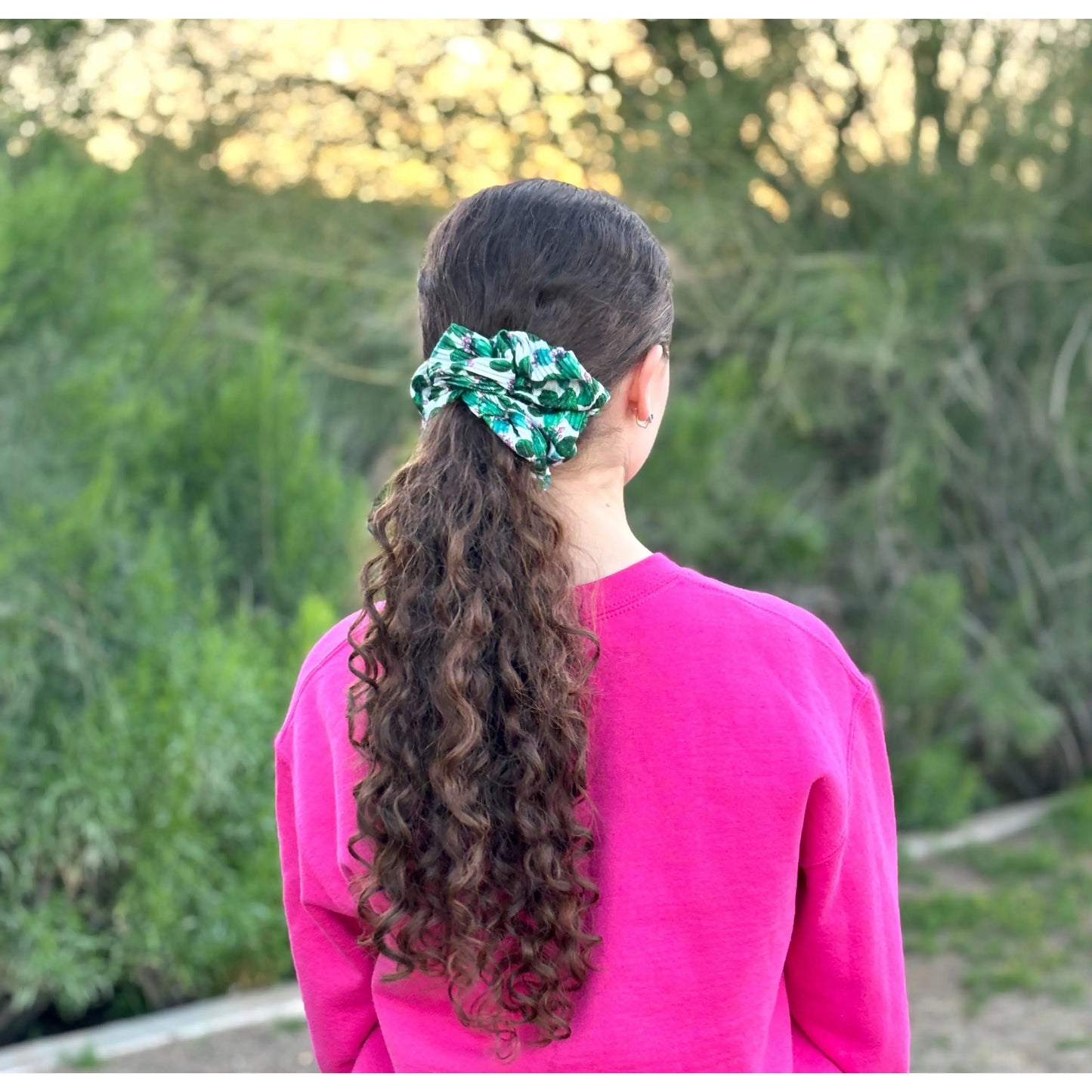 Cactus Oversized Scrunchie in Curly Hair