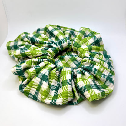 Green Plaid St Patrick's Day Ribbed Scrunchie