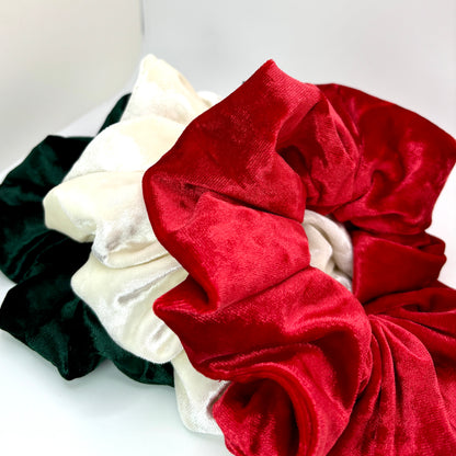 Christmas Crushed Velvet Scrunchie Trio