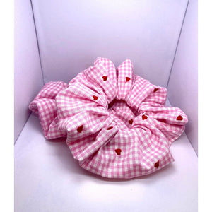 Pink Plaid Hearts Valentine's Day Scrunchie