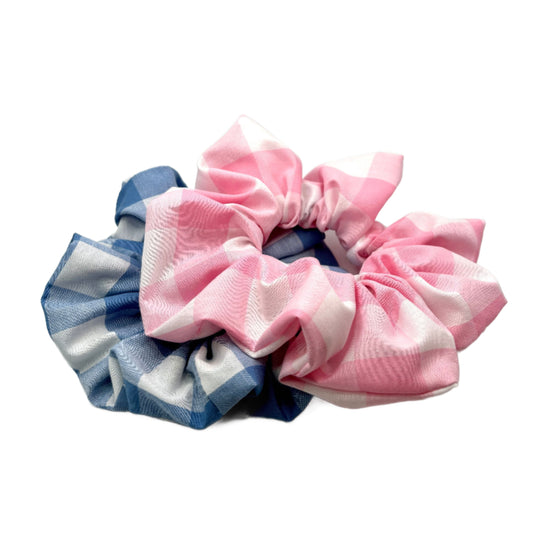 Pink & Blue Gingham Scrunchie Set