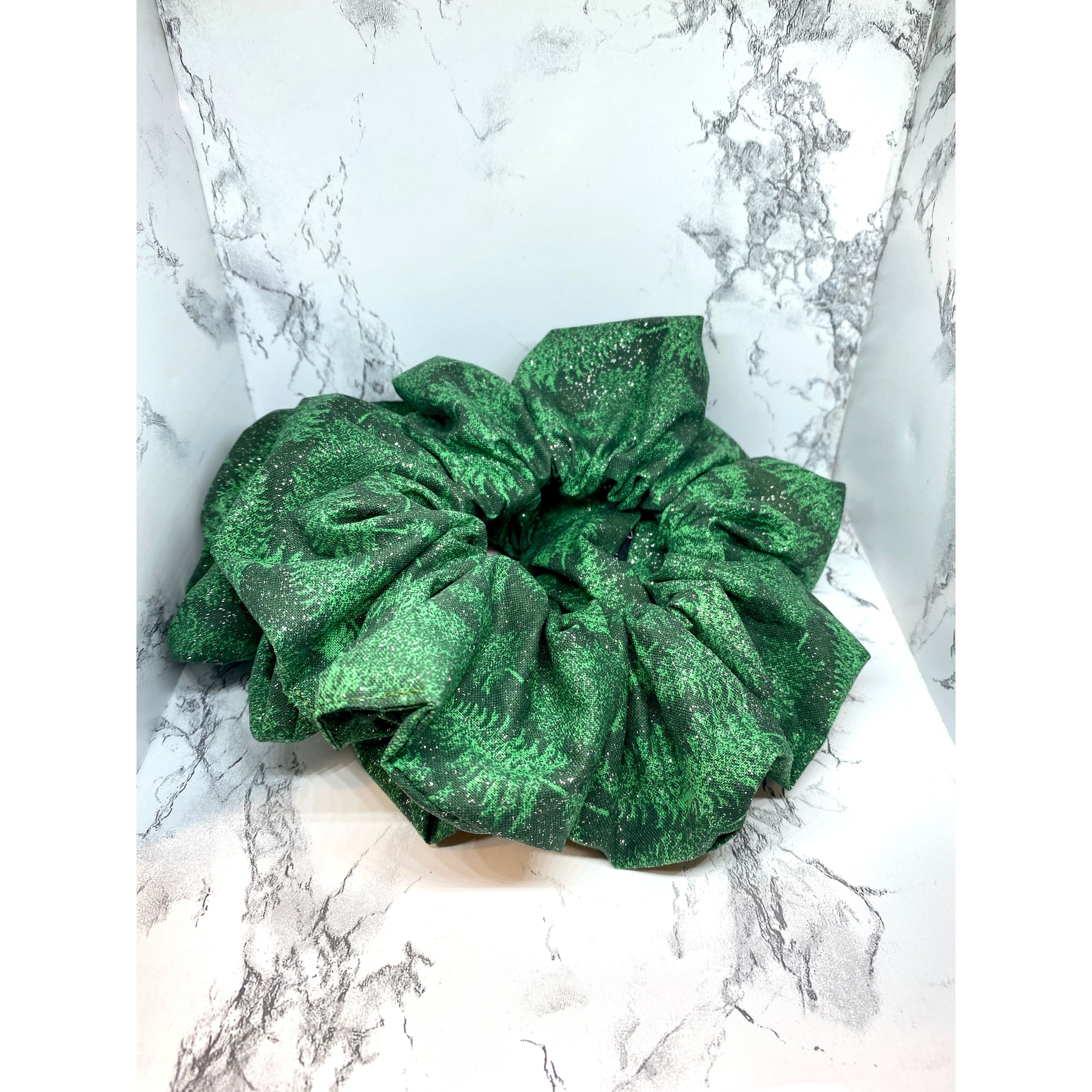 Glitter Green Pine Winter Scrunchie