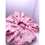 Load image into Gallery viewer, Pink Plaid Hearts Valentine&#39;s Day Scrunchie
