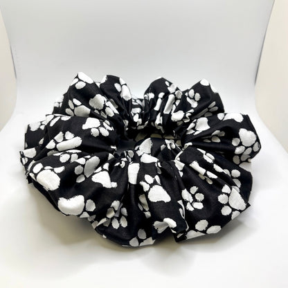 Black and White Paw Print Scrunchie