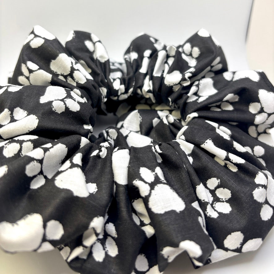 Black and White Paw Print Scrunchie