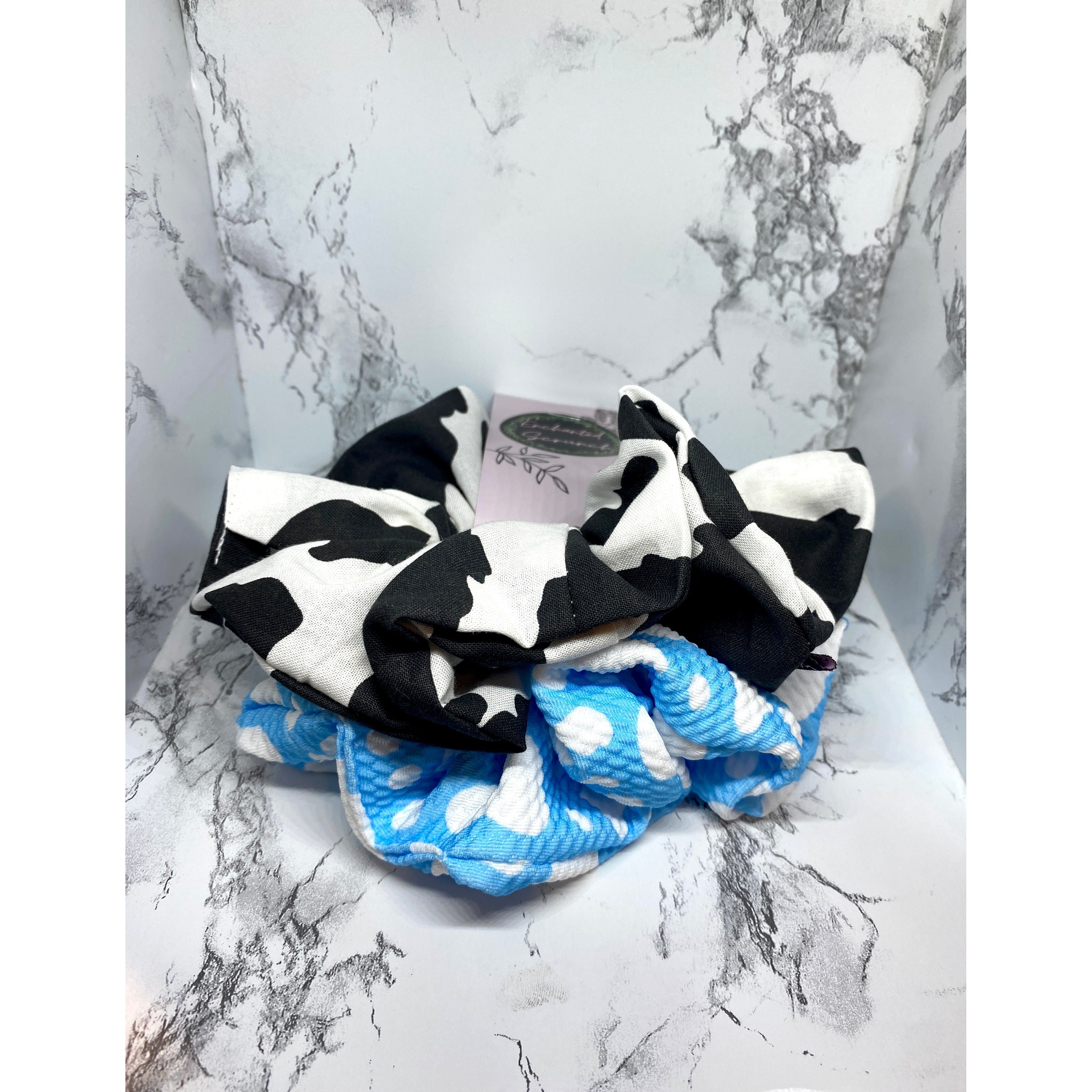 Black and Blue Cow Print Set Scrunchie