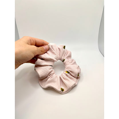 Mini Pink Bees Ribbed Scrunchie
