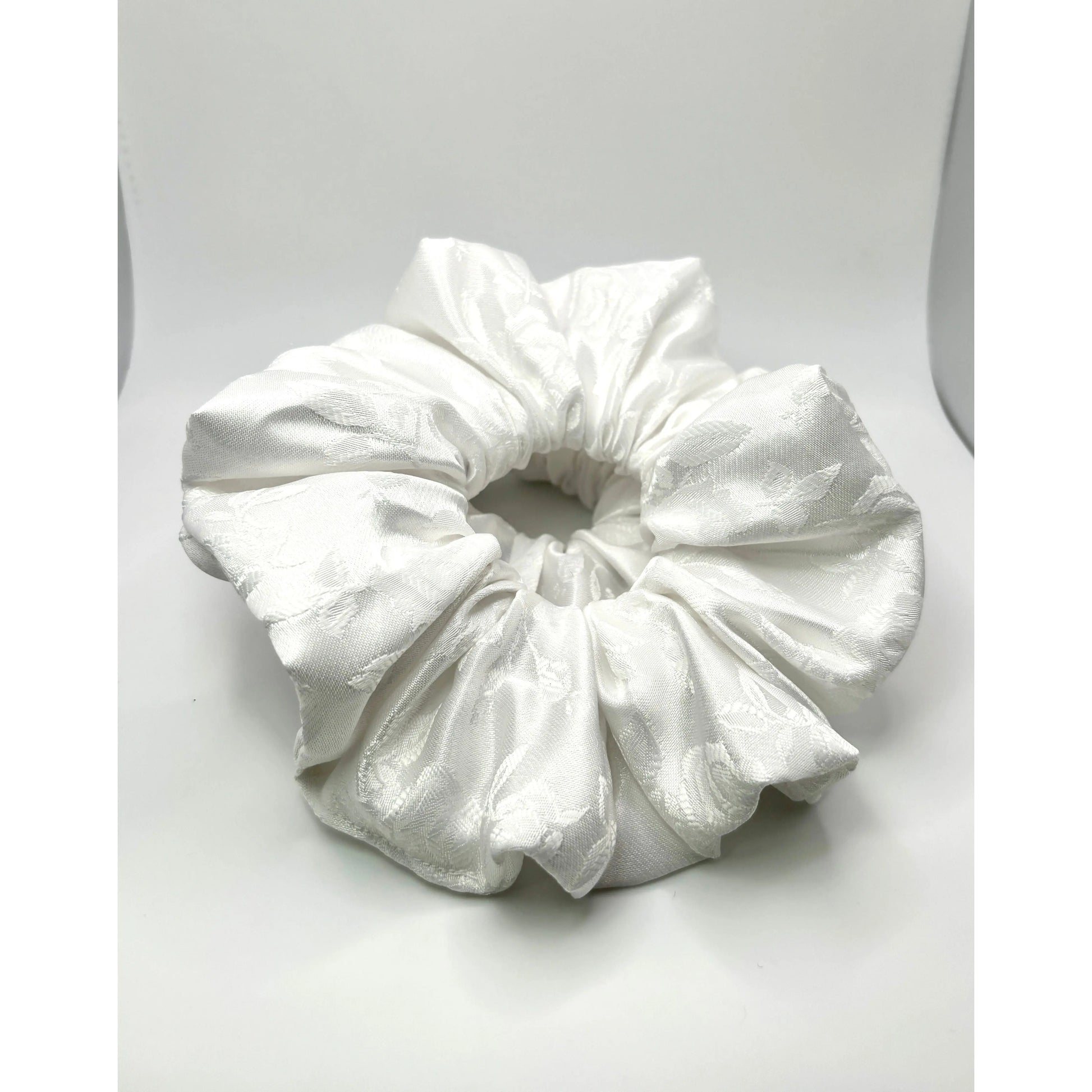 White Leaf Satin Scrunchie enchantedscrunch