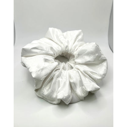 White Leaf Satin Scrunchie enchantedscrunch