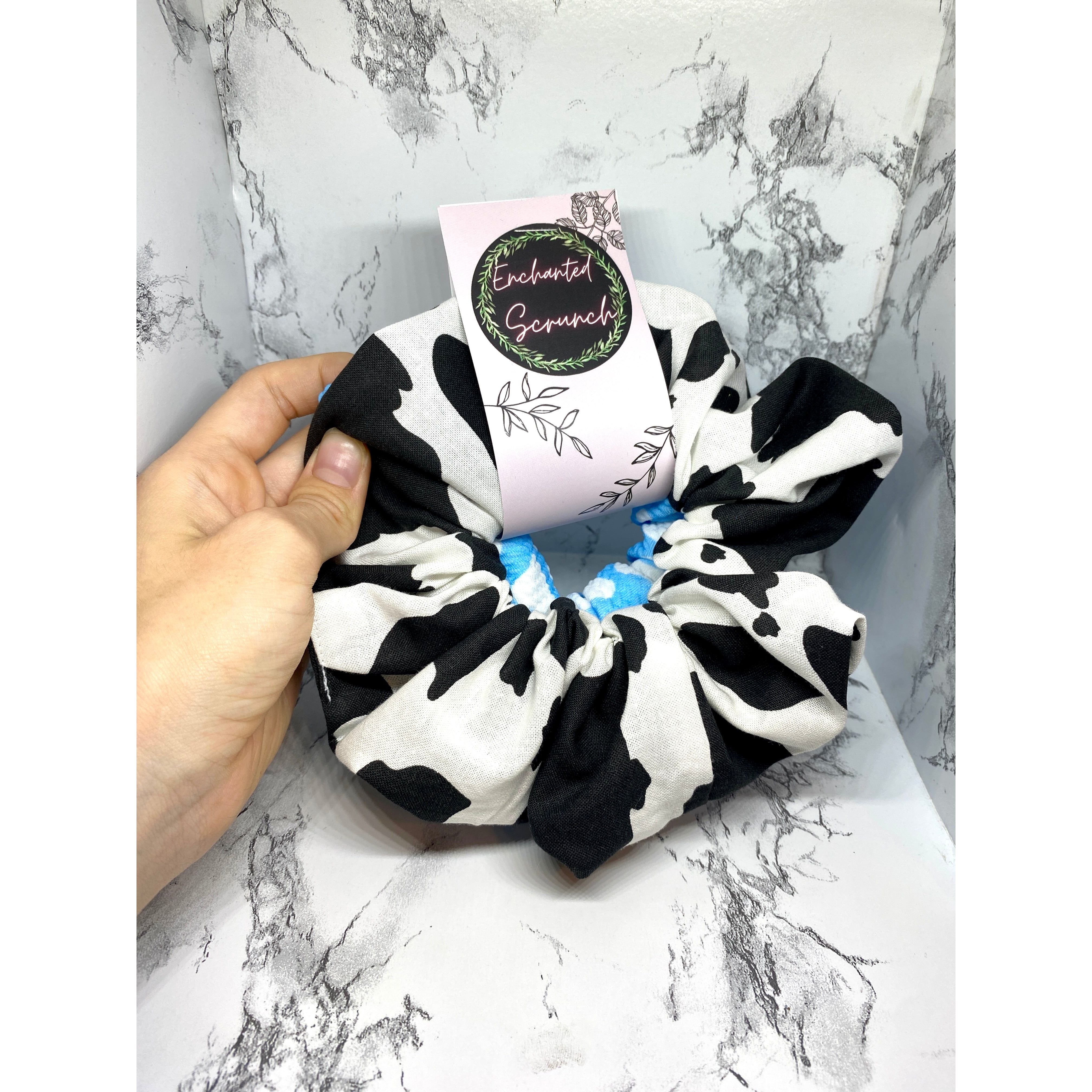 Black and Blue Cow Print Set Scrunchie
