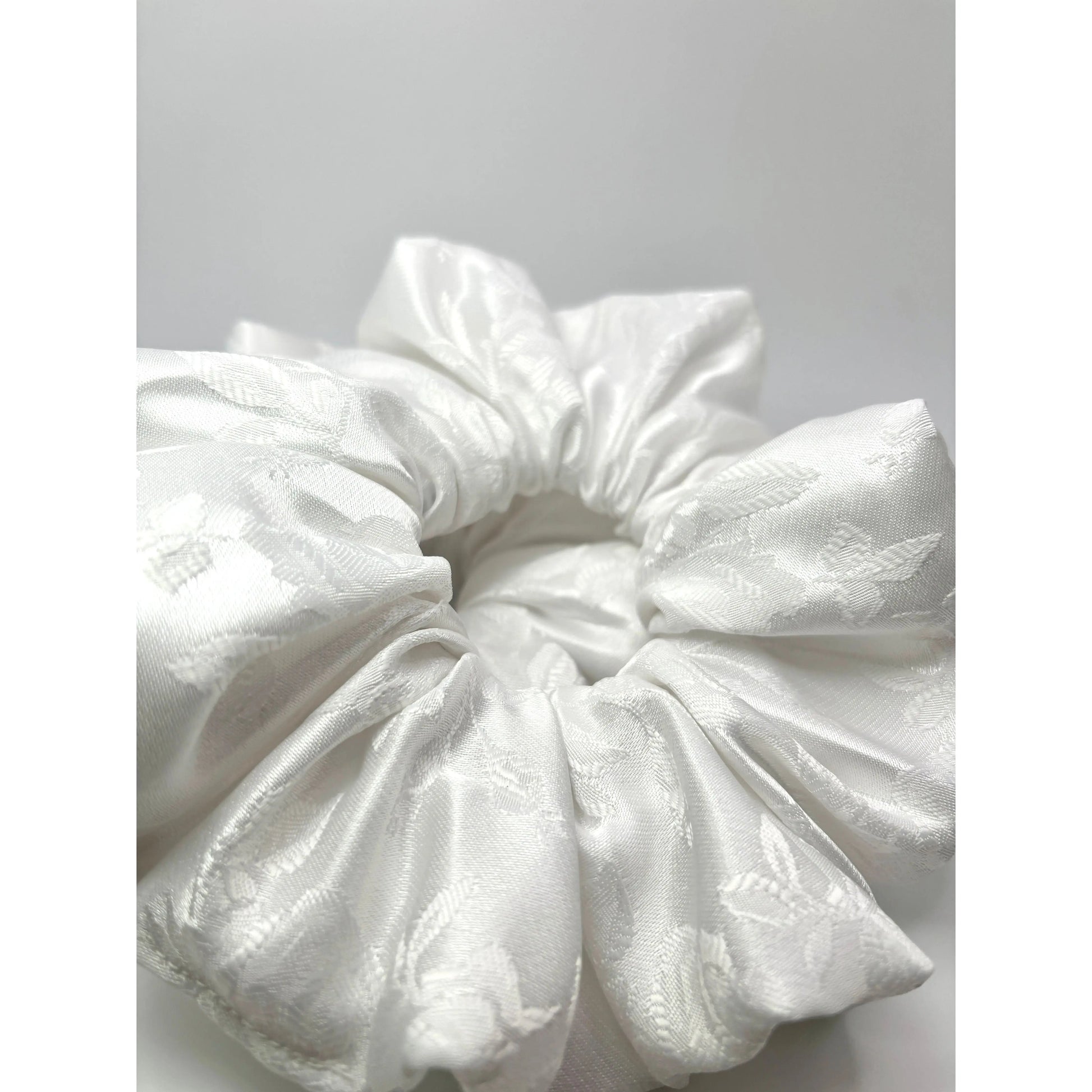 White Leaf Satin Scrunchie enchantedscrunch