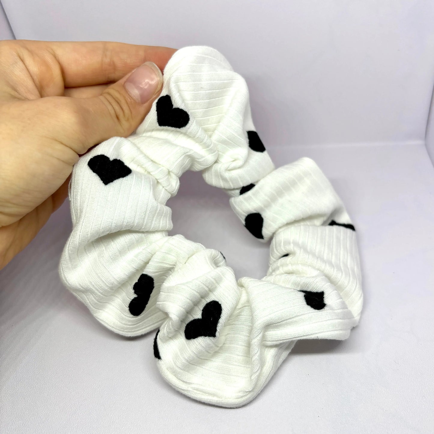 Mini White Heart Ribbed Scrunchie Enchanted Scrunch