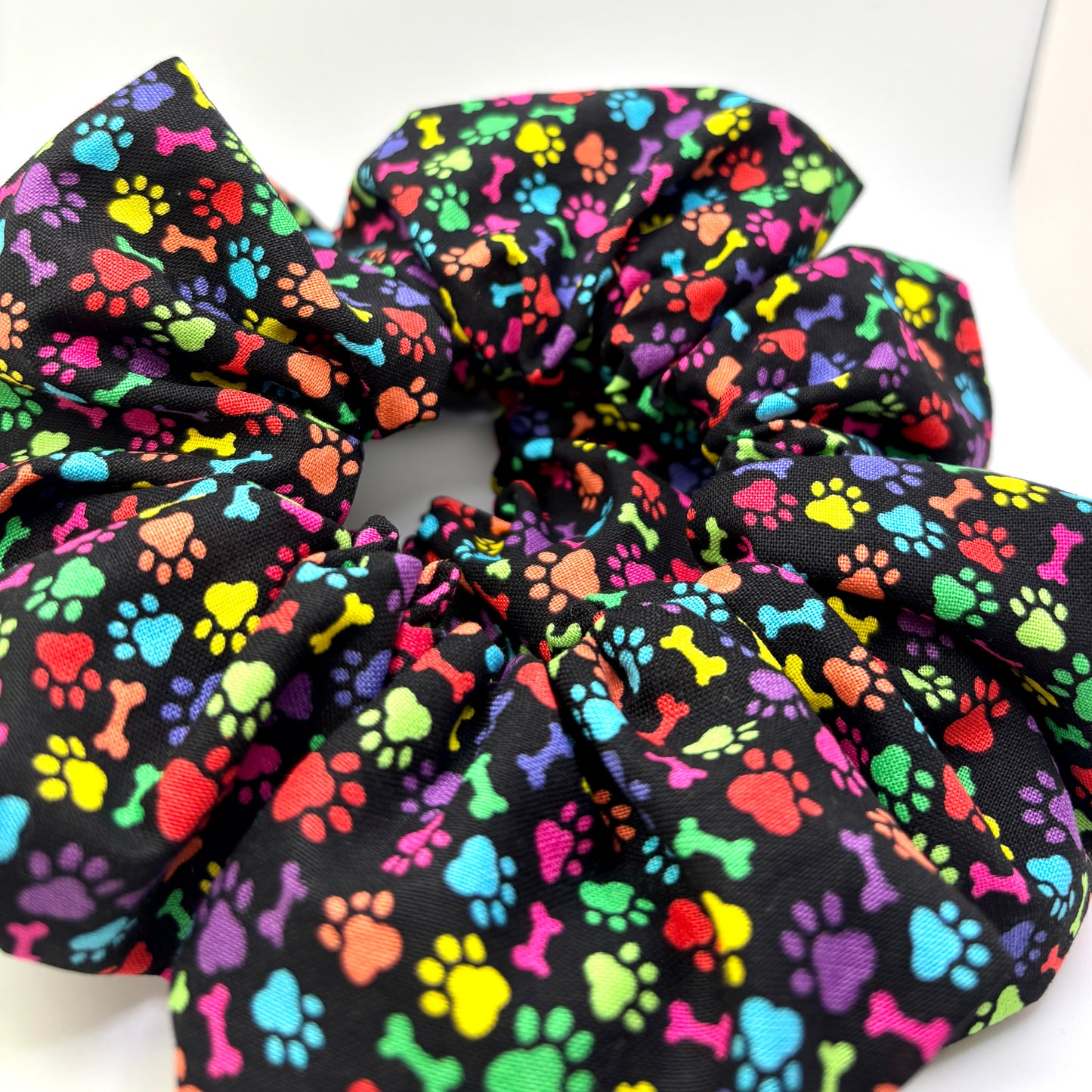 Black Colorful Paw Print Scrunchie