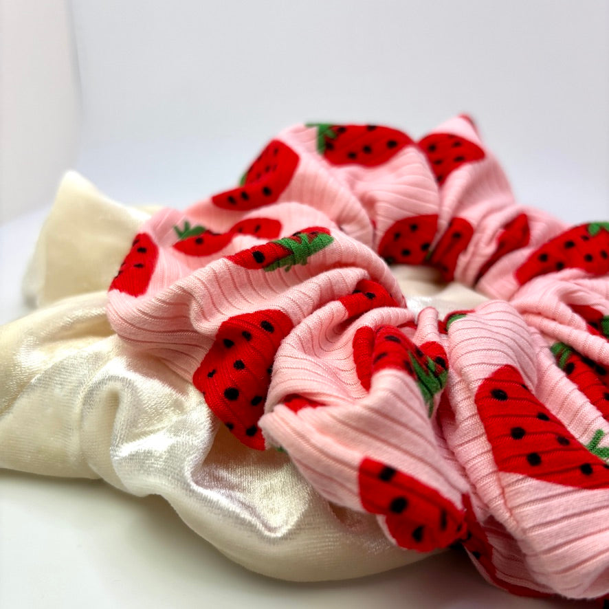 Strawberry & Ivory Valentine's Day Scrunchie Set