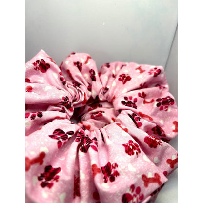 Pink Paw Print & Bones Scrunchie
