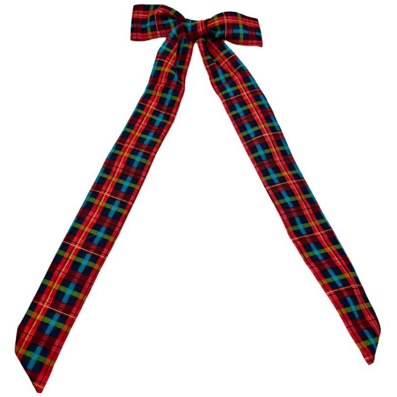 Festive Plaid Christmas Long Bow Enchanted Scrunch