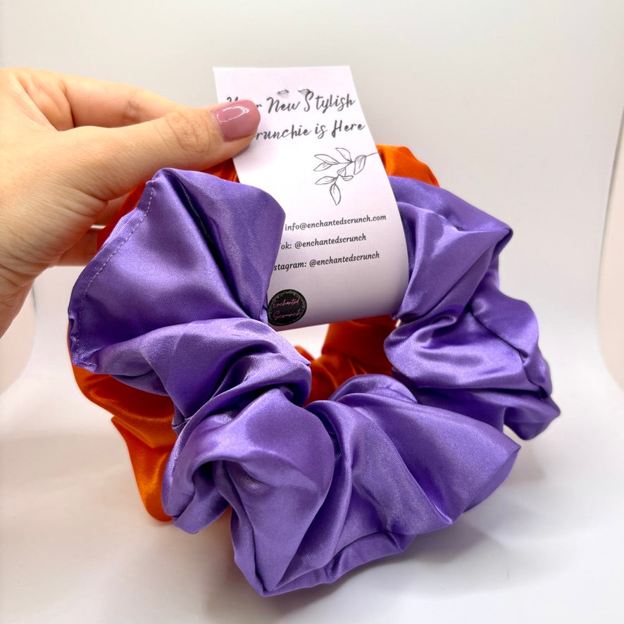 Orange & Purple Silk Halloween Scrunchie Set