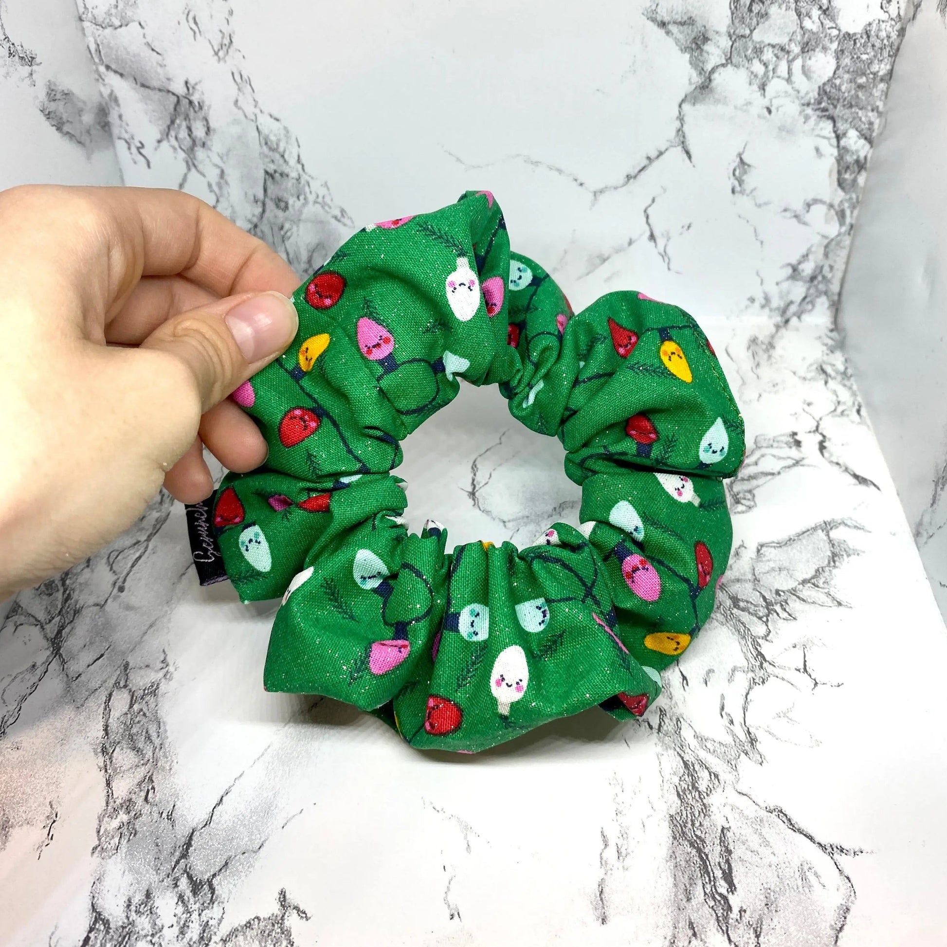 Mini Glitter Green Christmas Lights Scrunchie Enchanted Scrunch