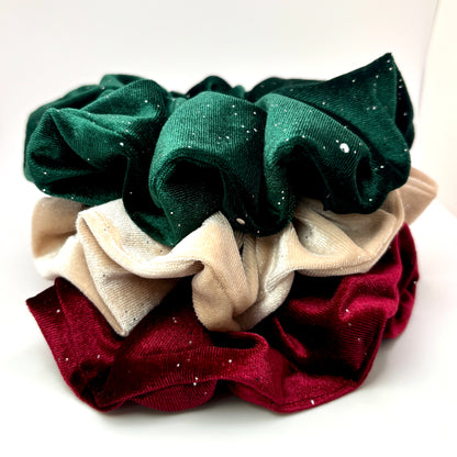 Christmas Sparkle Velvet Scrunchie Trio