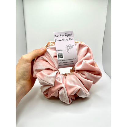 Pink Floral & Pink Velvet Scrunchie Set