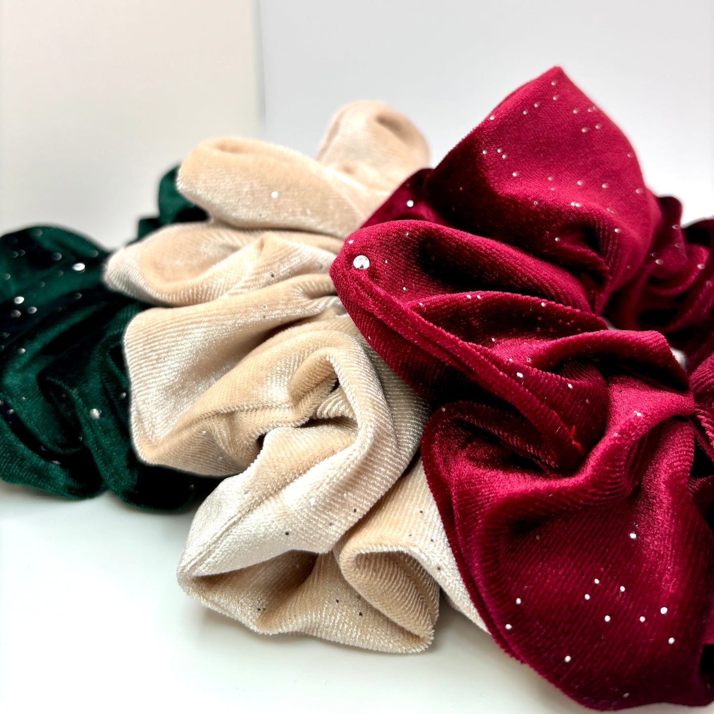 Christmas Sparkle Velvet Scrunchie Trio