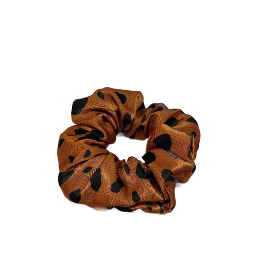 Mini Brown Spotted Silk Scrunchie