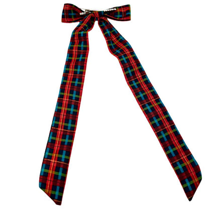 Festive Plaid Christmas Long Bow Enchanted Scrunch