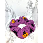 Load image into Gallery viewer, Purple Pumpkin Cat Halloween Scrunch
