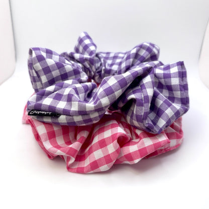 Pink & Purple Gingham Valentine's Day Scrunchie Set