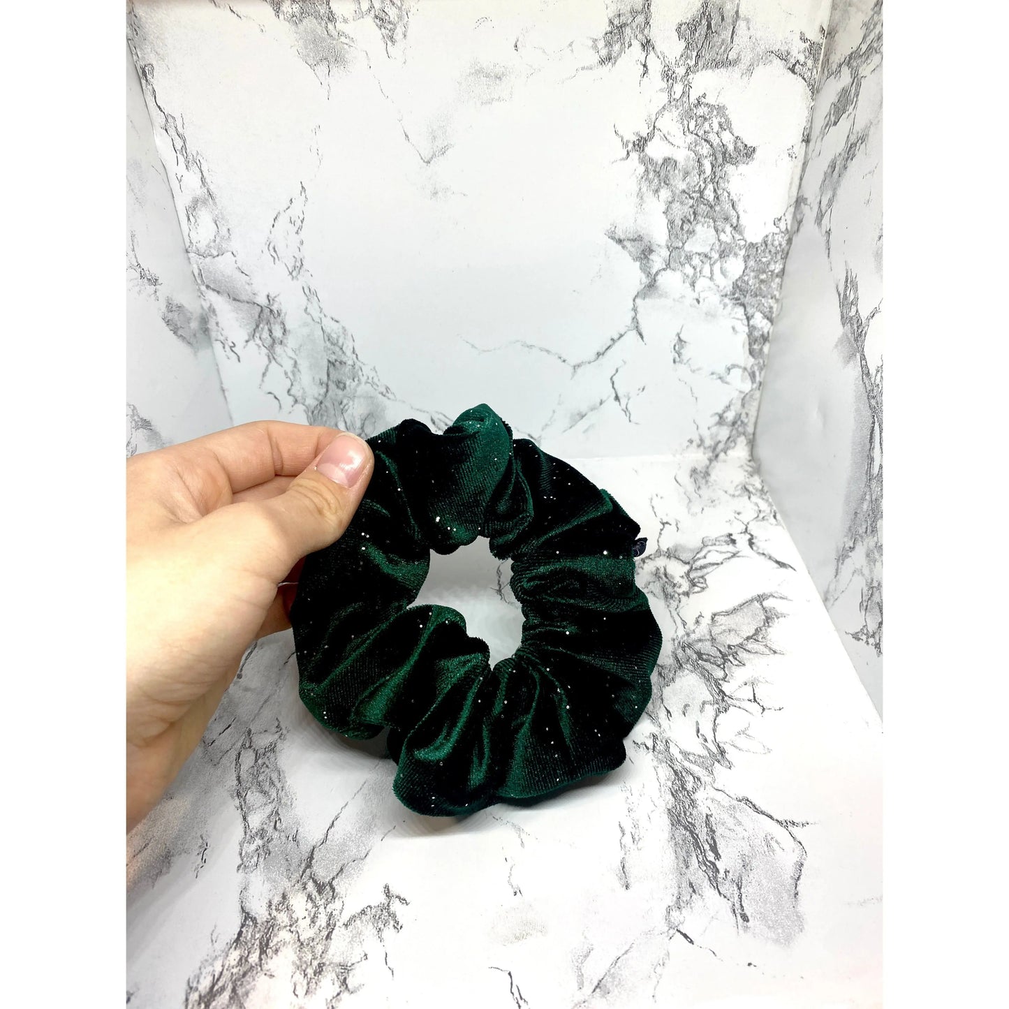 Mini Green Sparkle Velvet Christmas Scrunchie Enchanted Scrunch