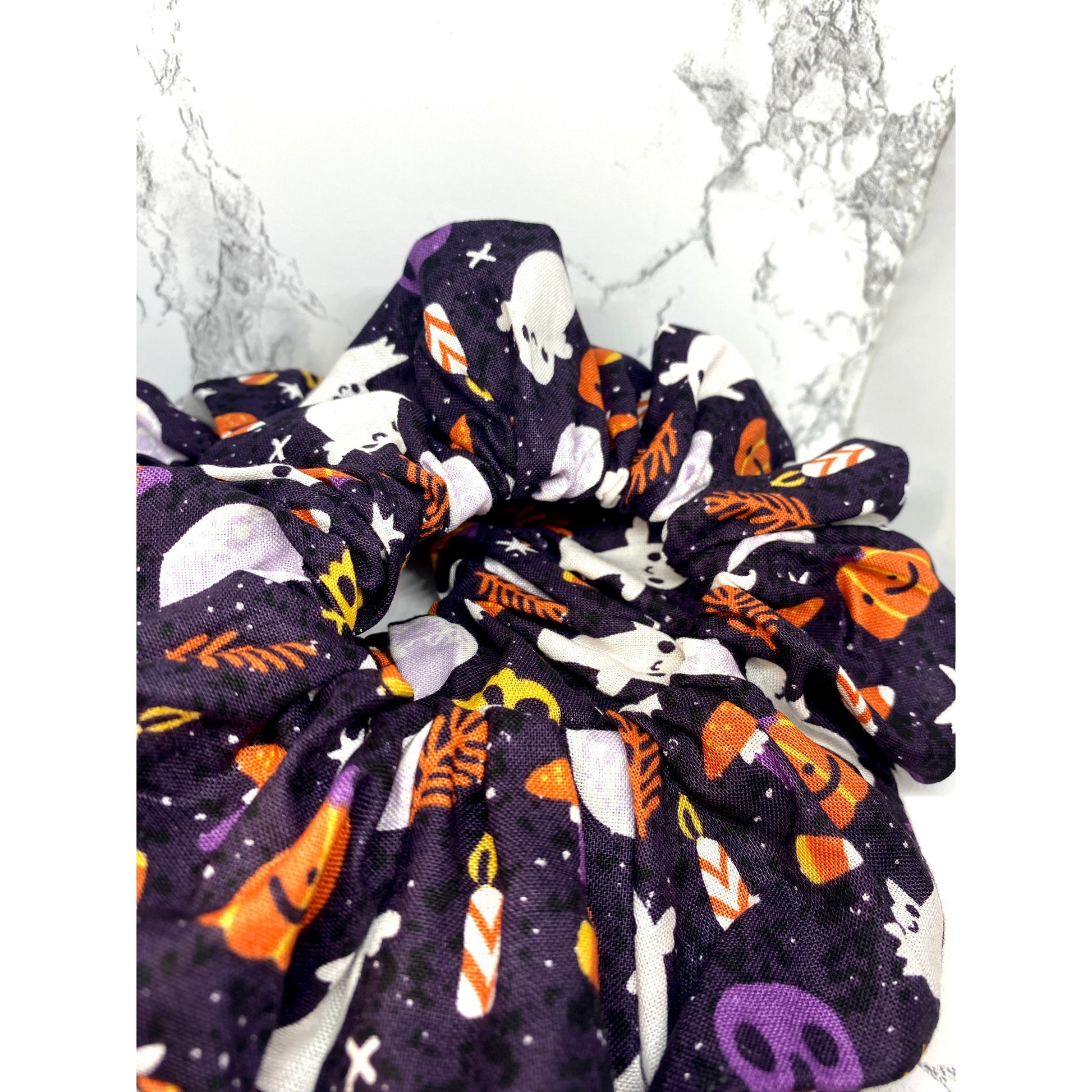 Purple Ghost and Pumpkin Halloween Scrunch Enchanted Scrunch