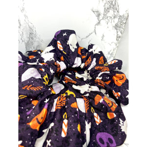 Purple Ghost and Pumpkin Halloween Scrunch