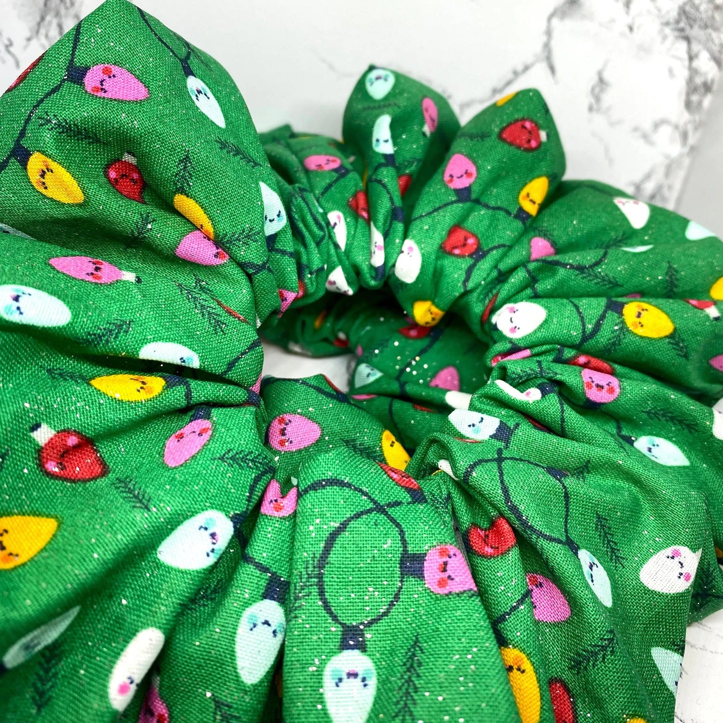 Glitter Green Christmas Lights Scrunchie Enchanted Scrunch
