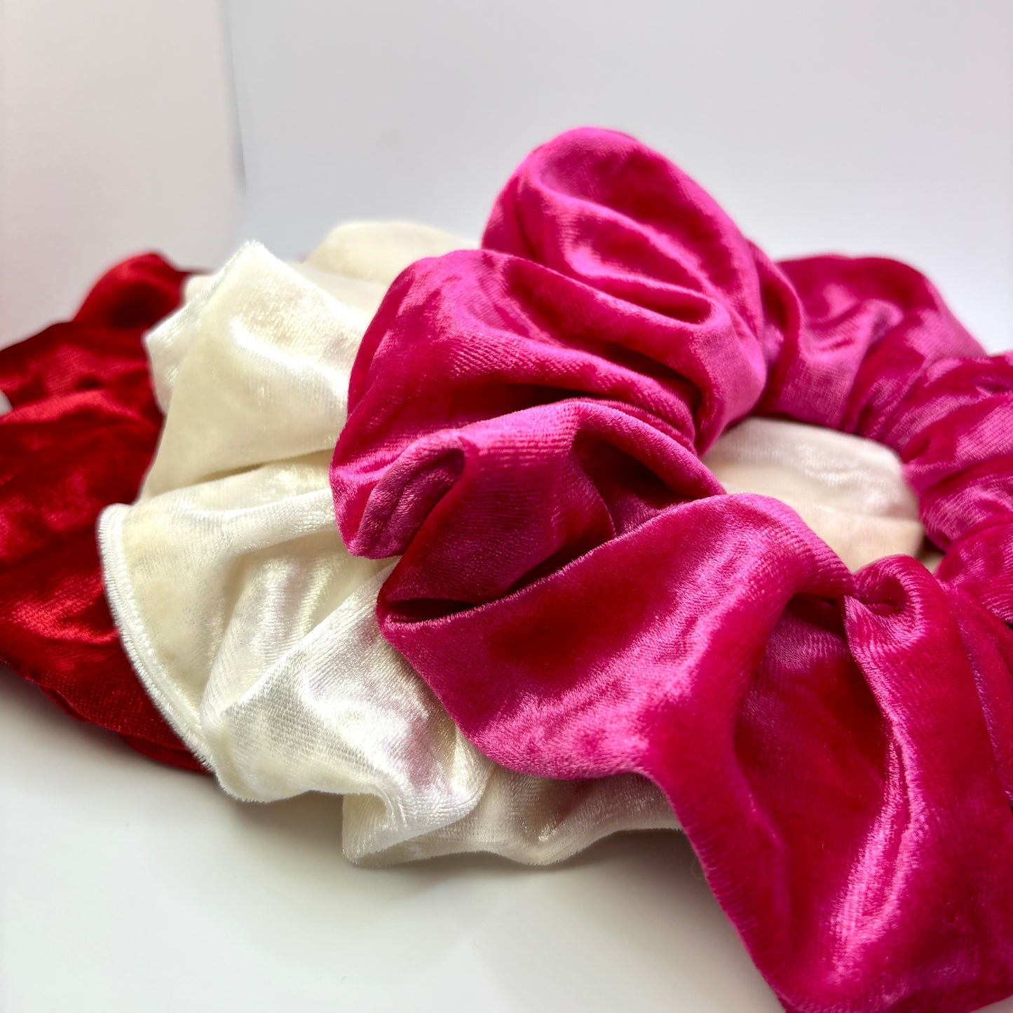 Valentine's Day Crushed Velvet Scrunchie Trio