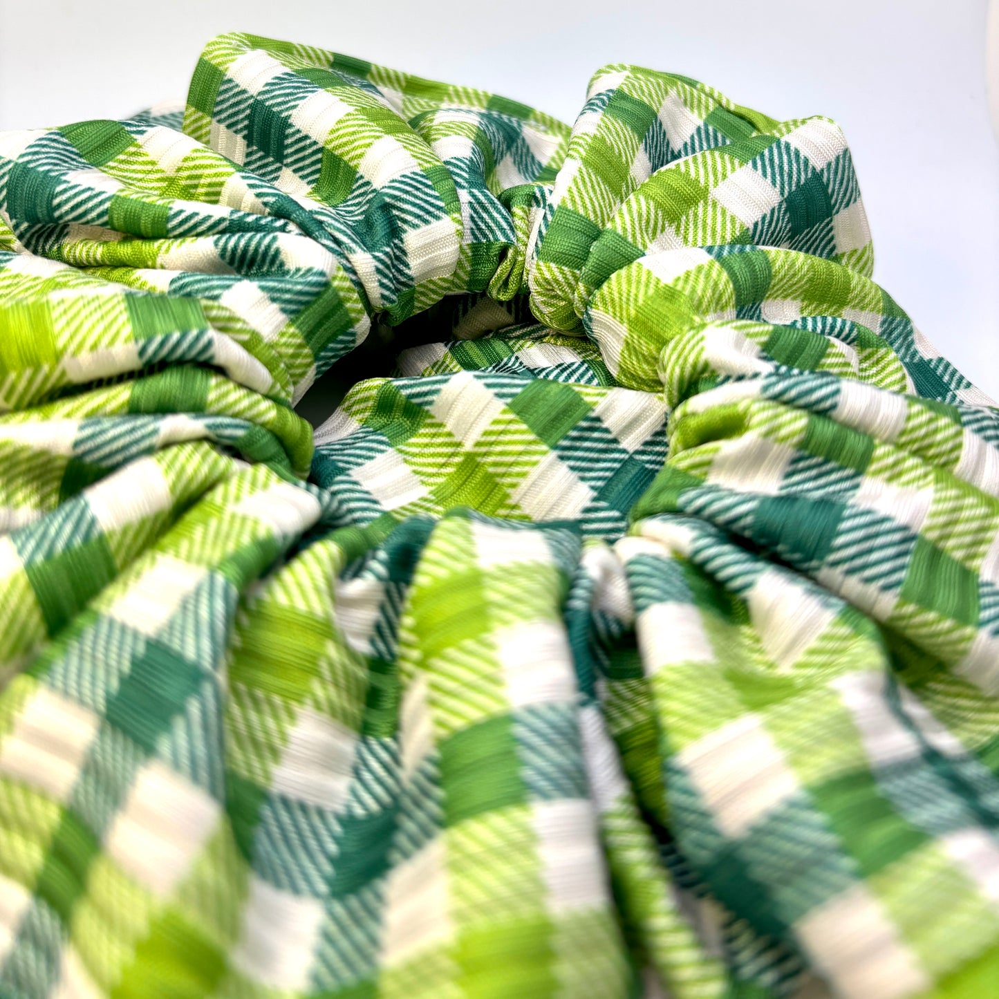 Green Plaid St Patrick's Day Ribbed Scrunchie