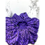 Load image into Gallery viewer, Purple Spiderweb Halloween Scrunch
