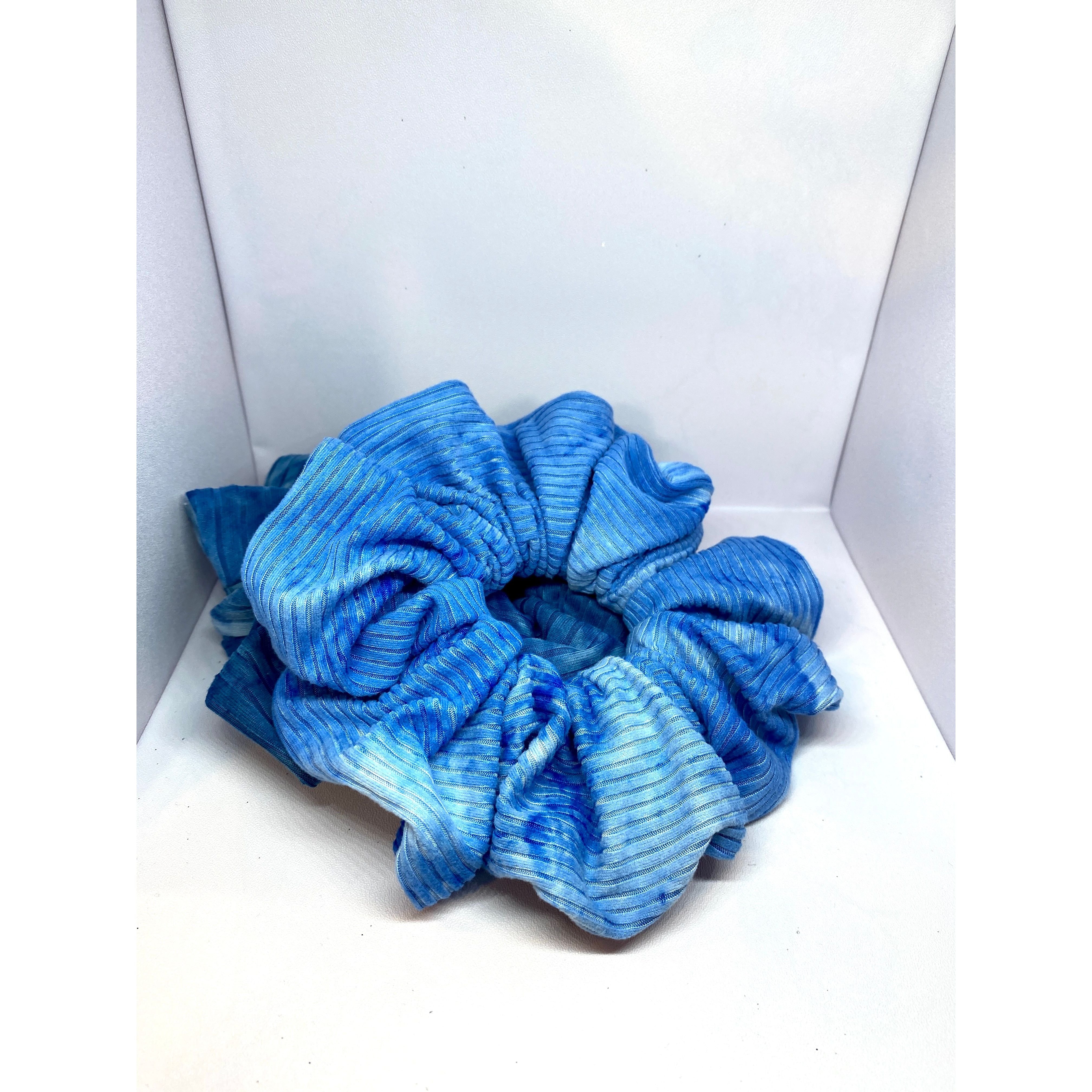 Blue Tie Dye Ribbed Scrunchie