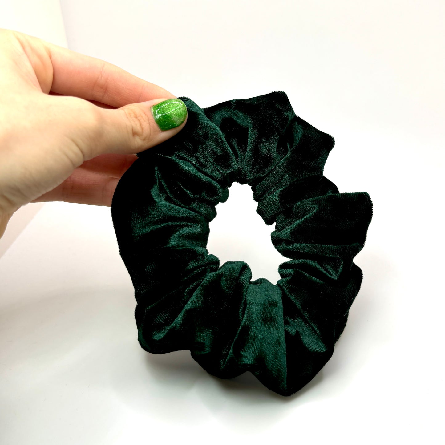 Mini Dark Green Crushed Velvet Scrunchie