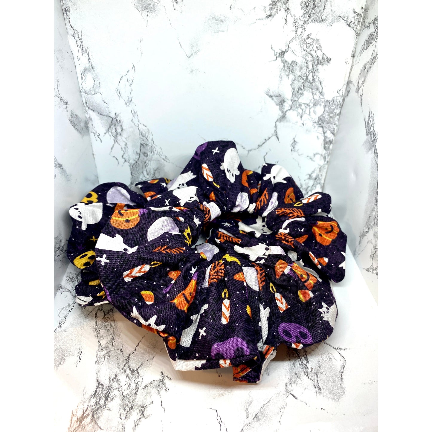 Purple Ghost and Pumpkin Halloween Scrunch Enchanted Scrunch